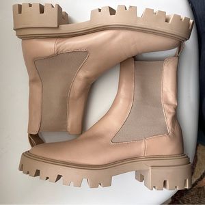 ZARA Chunky Lug Sole Ankle Boots Tan Nude NWT